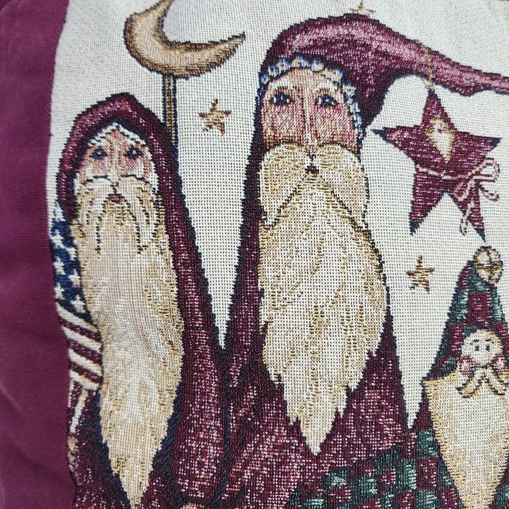 Santa Christmas Pillow Embroidered Cross Stitch Red 17X17‎ Portofino
